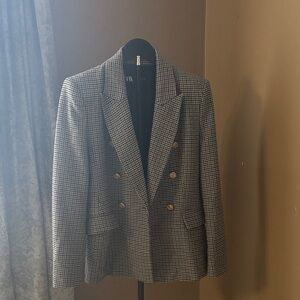 Zara Gray Checkered Blazer with Gold Buttons